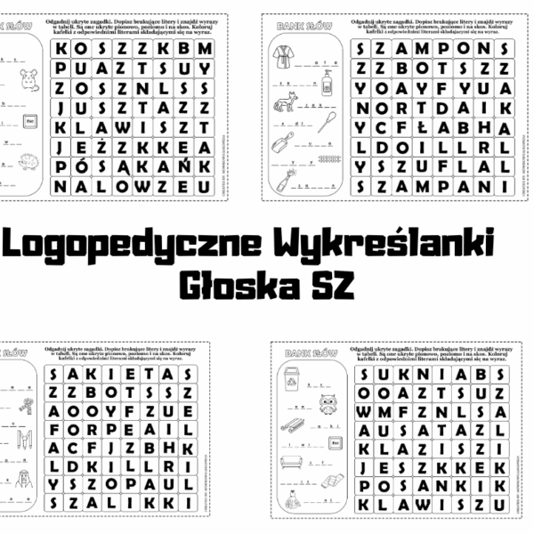 Logopedyczne Wykreślanki dla Głoski Sz
