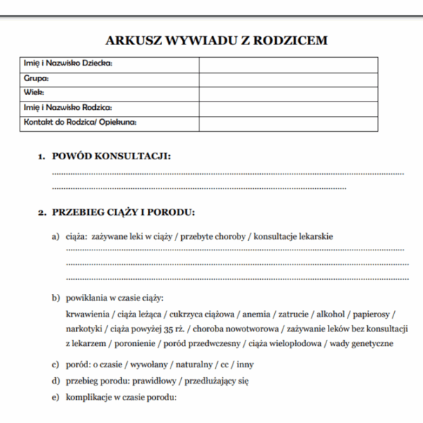 Arkusz Wywiadu Logopedycznego