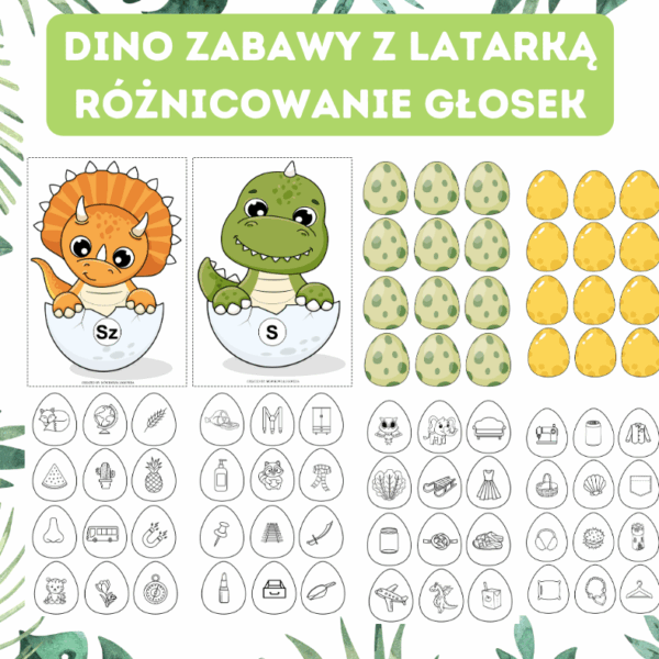 Dino zabawy z latarką. Różnicowanie głosek syczących i szumiących.